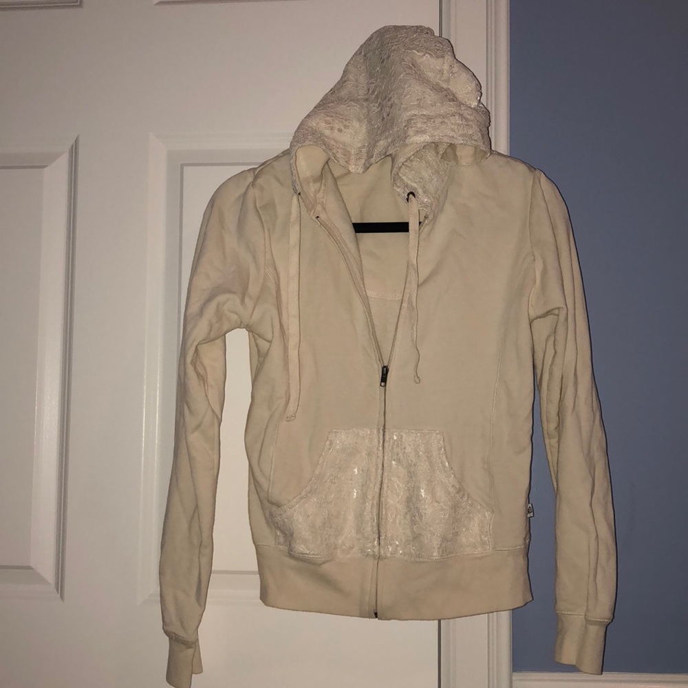 Lace accented, off white, zip up!